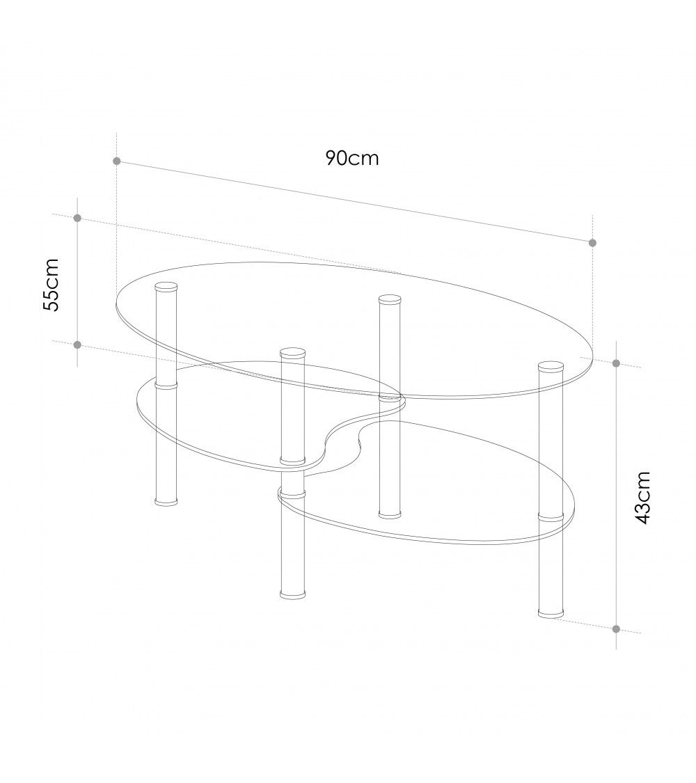 Mesa centro cristal DENISE, ovalada con revistero Mesa centro cristal DENISE, ovalada con revistero