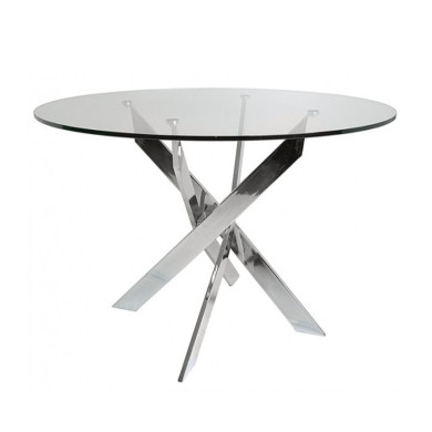 Mesa comedor redonda de cristal DAN patas cruzadas