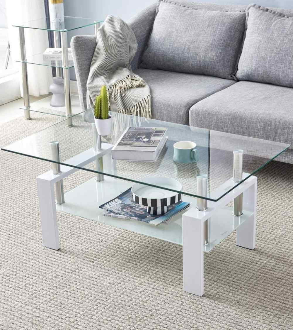 Mesa de centro Kendra - Mesa de centro de cristal y madera